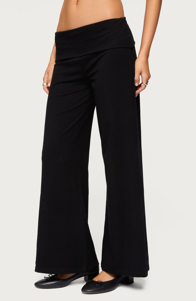 EDIKTED Wide Leg Foldover Pants, Alternate, color, Black