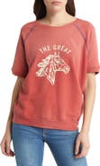 THE GREAT. Bronco Short Sleeve Cotton Graphic Sweatshirt