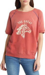 THE GREAT. Bronco Short Sleeve Cotton Graphic Sweatshirt