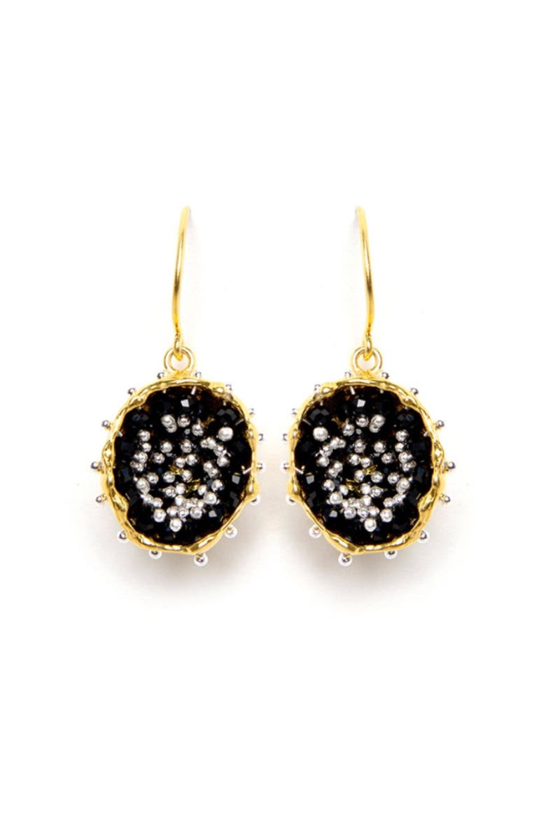 Esin Akan Dance of Stamens Medium Earring, Gold Plated Hollow Bezel with Black Spinel, Main, color, Gold Plated