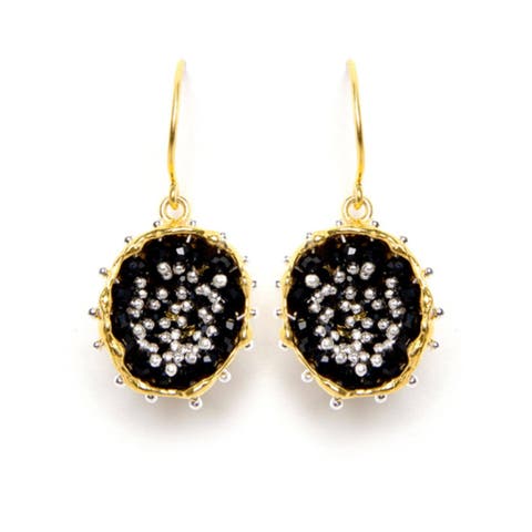 Dance of Stamens Medium Earring, Gold Plated Hollow Bezel with Black Spinel