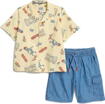 Kids' Graphic Button-Up Shirt & Denim Shorts Set
