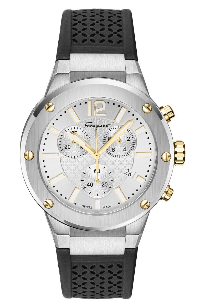 Silicone Strap Chronograph Watch, 42mm, Main, color, STAINLESS STEEL
