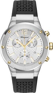 FERRAGAMO Silicone Strap Chronograph Watch, 42mm