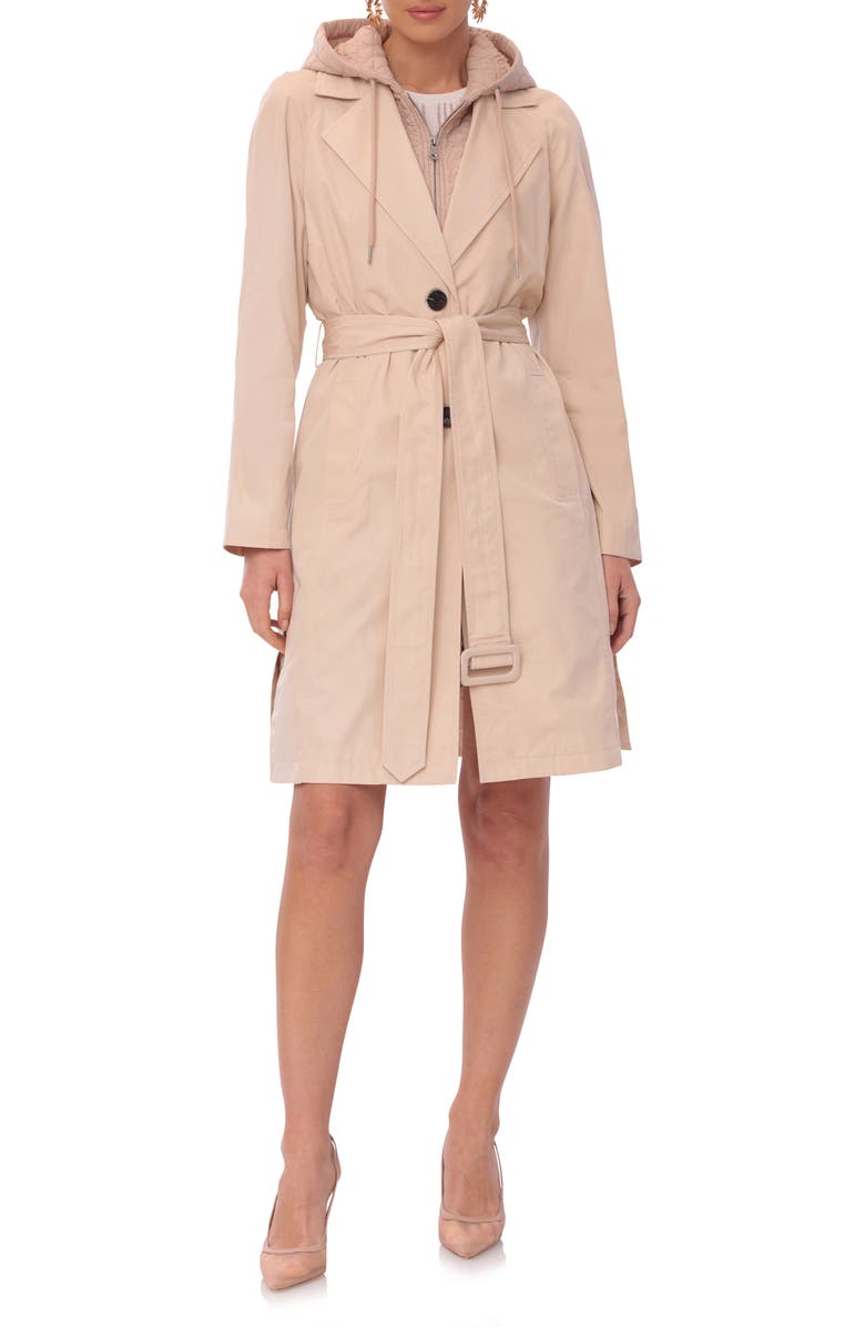 Avec Les Filles Single Breasted Coat with Quilted Hooded Insert, Main, color,