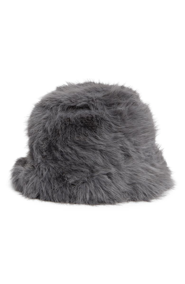 Nanette Lepore Faux Fur Bucket Hat, Main, color, Grey
