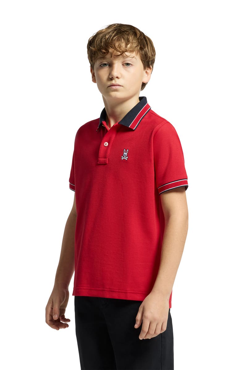 Psycho Bunny Kids' McCoy Piqué Polo, Alternate, color, Brilliant Red 2