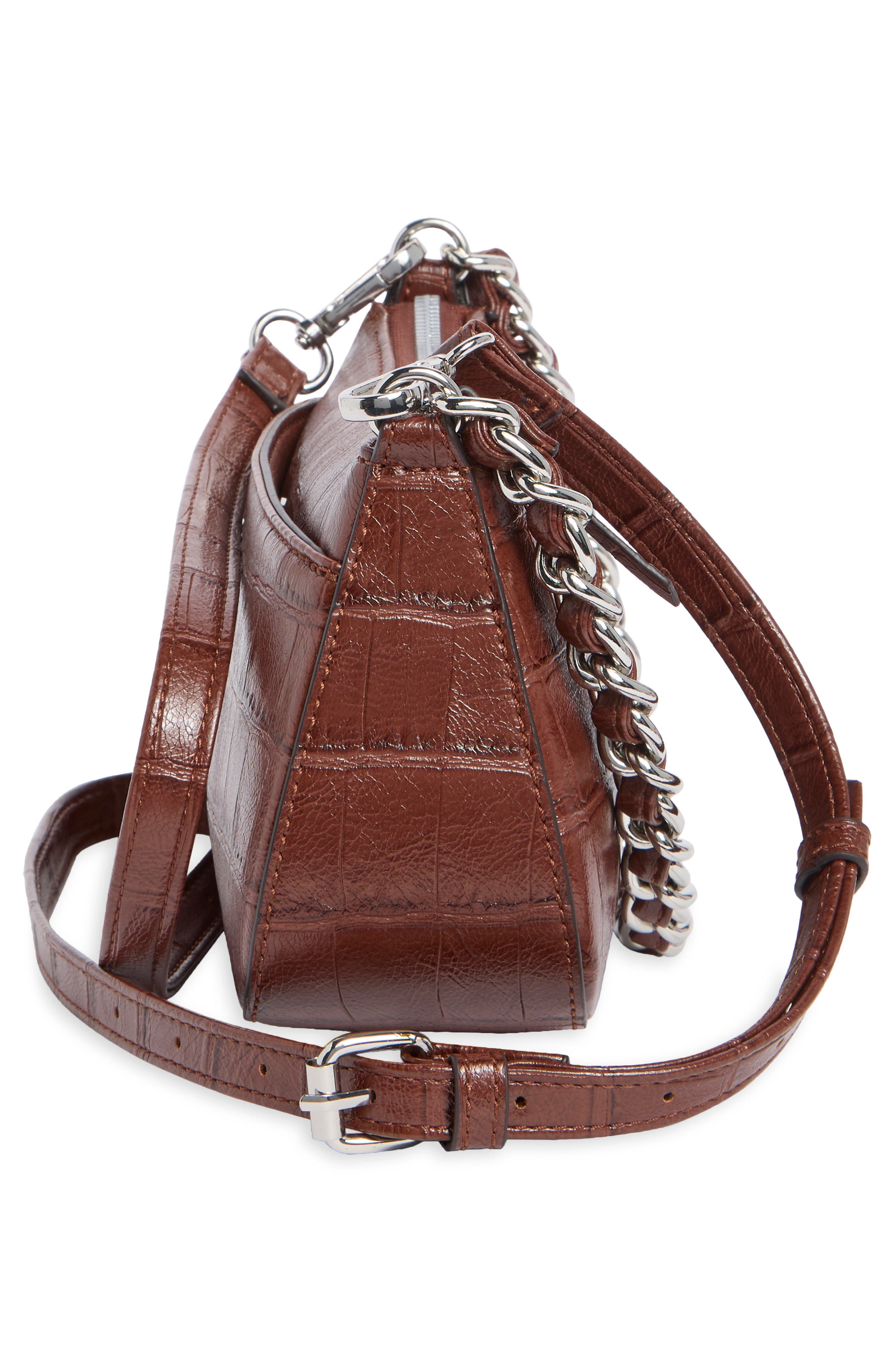 Jace Croc Embossed Faux Leather Shoulder Bag, Alternate, color, MAHOGANY