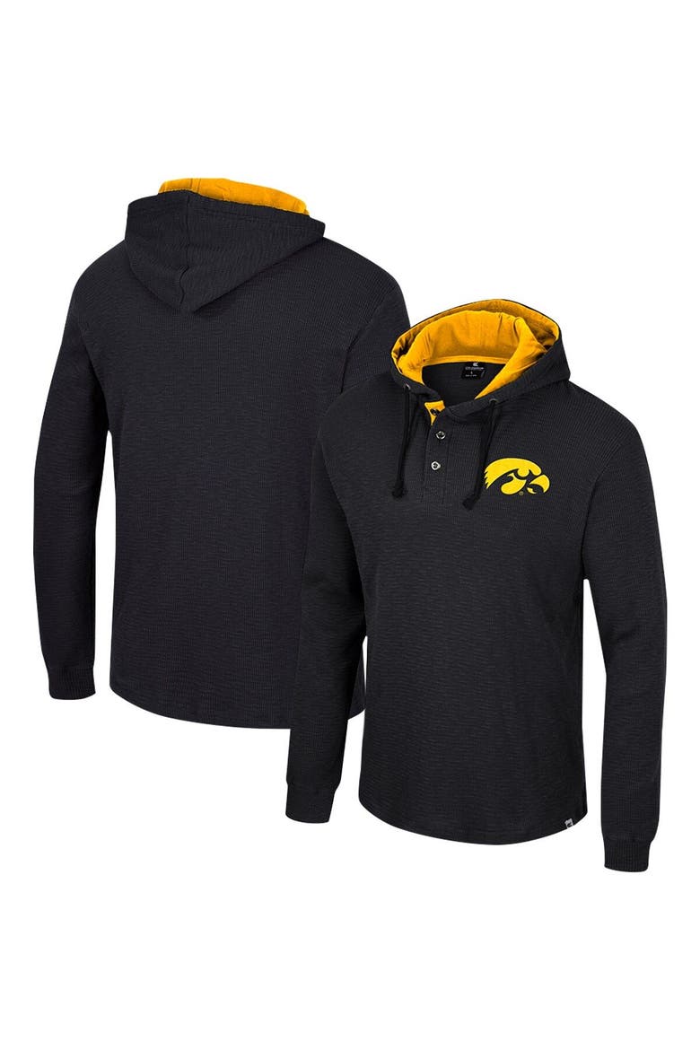 Men's Colosseum Black Iowa Hawkeyes Affirmative Thermal Hoodie Long Sleeve T-Shirt, Main, color, Black