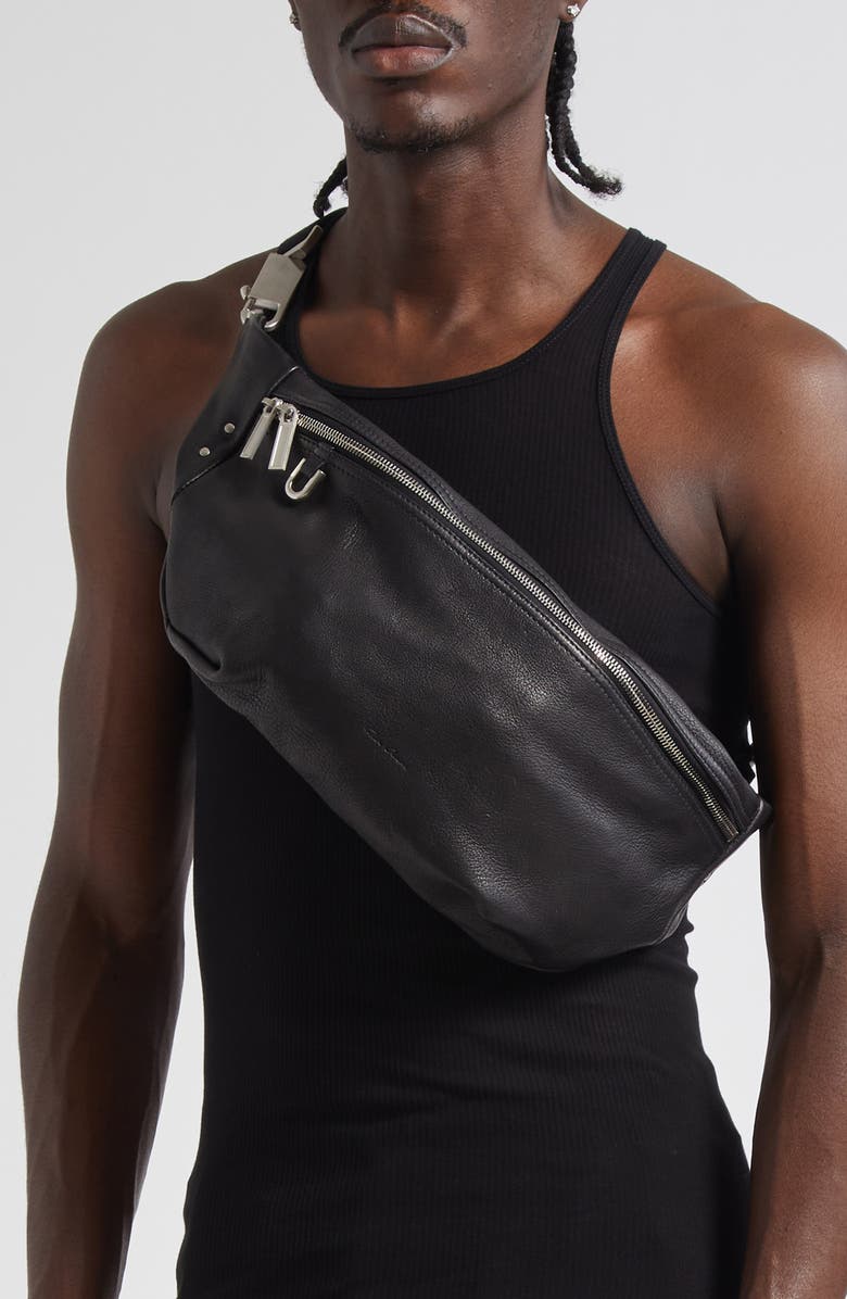 Rick Owens Geo Leather Belt Bag, Alternate, color, Black