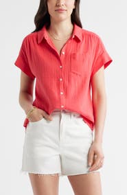 Caslon® Cotton Gauze Button-Up Shirt