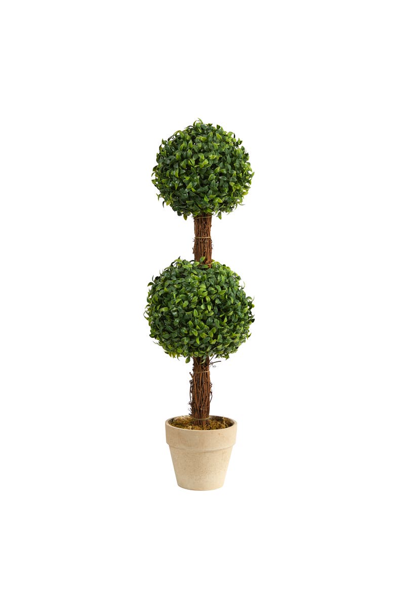 NEARLY NATURAL 28-in Boxwood Double Ball Topiary Artificial Tree, Main, color, Green