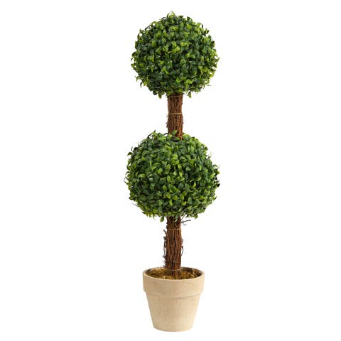 28-in Boxwood Double Ball Topiary Artificial Tree (Indoor/Outdoor)