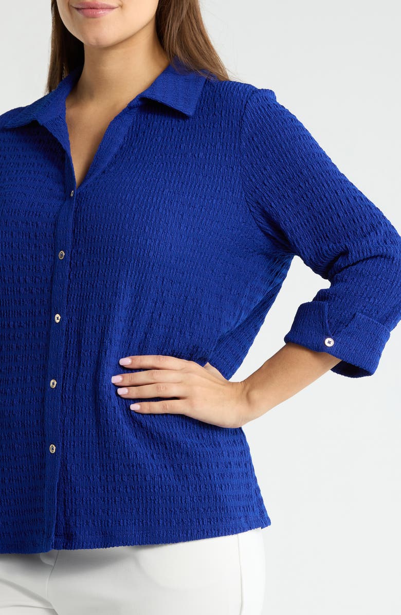 KASPER Ridge Knit Button-Up Shirt, Alternate, color, Royal Signature