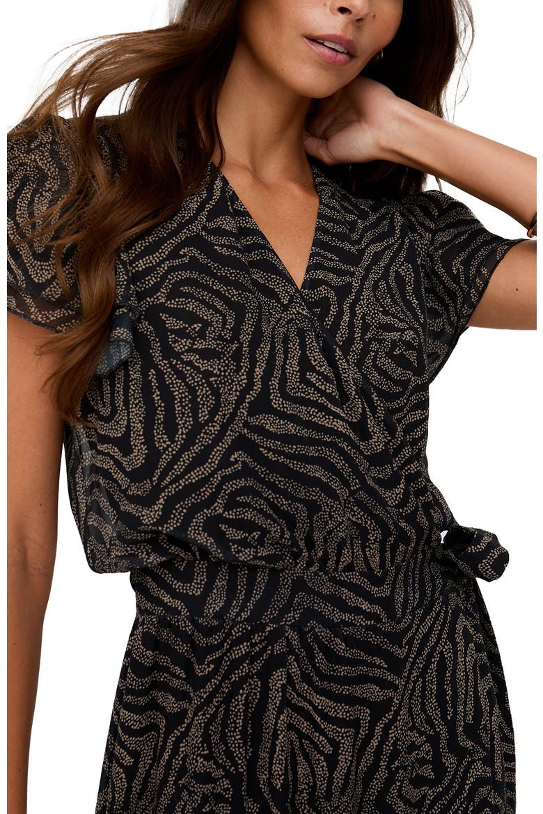 Devina Ruffle Detail Zebra Print Maxi Dress, Alternate, color, Black