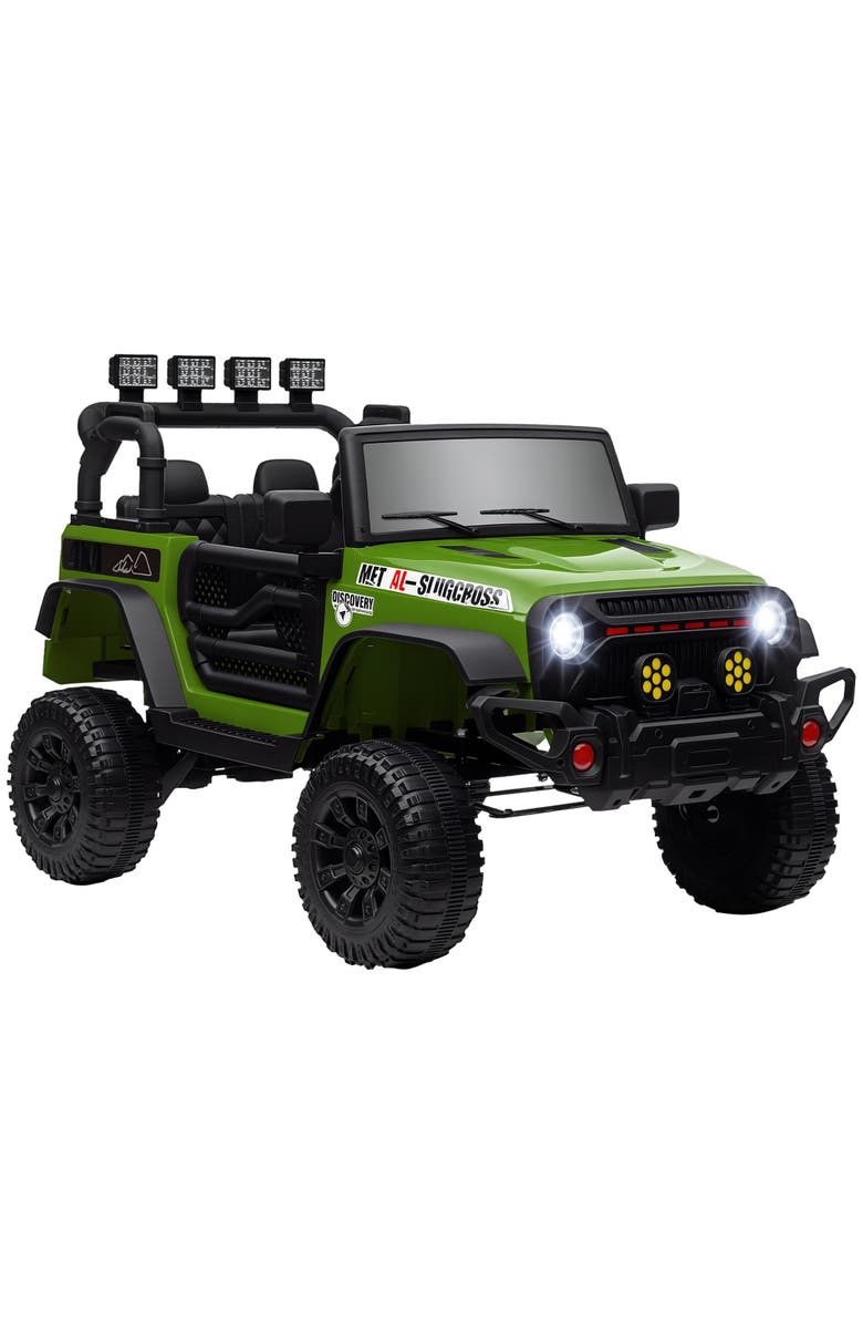 Qaba 12V Kids Ride on Truck with Parent Remote, Suspension Wheels, Music Horn LED Lights, Main, color, Green