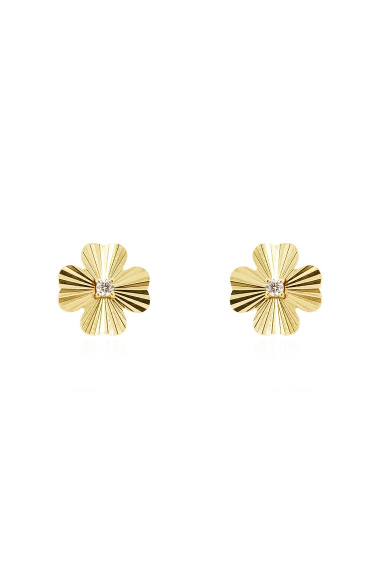 Fluted Gold Four Leaf Clover Stud Earrings, Alternate, color, Gold