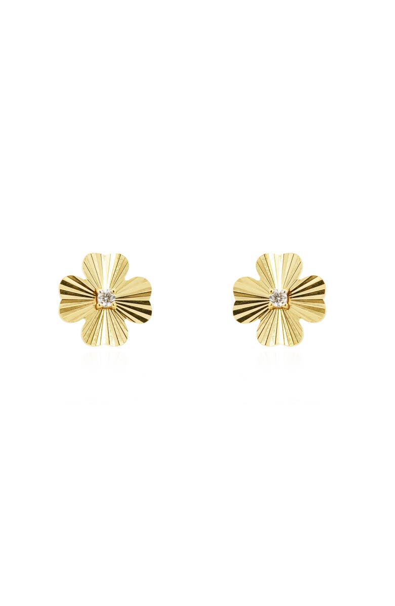 The Lovery Fine Jewelry Fluted Gold Four Leaf Clover Stud Earrings, Alternate, color, Gold