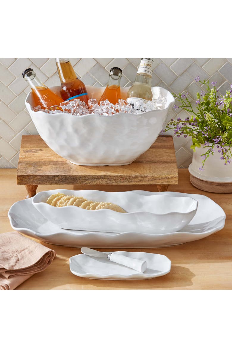 Formoso White Stoneware Rectangular Serving Tray Dishwasher Safe, Alternate, color, White
