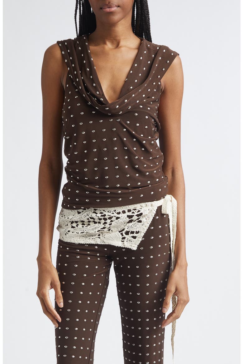 Hunni Studded Jersey Top with Hood, Main, color, BROWN