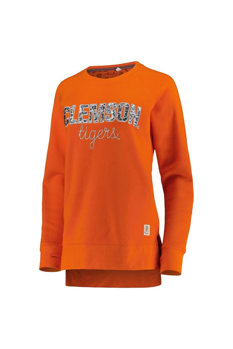 Women's Pressbox Orange Clemson Tigers Steamboat Animal Print Raglan Pullover Sweatshirt, Alternate, color, Orange
