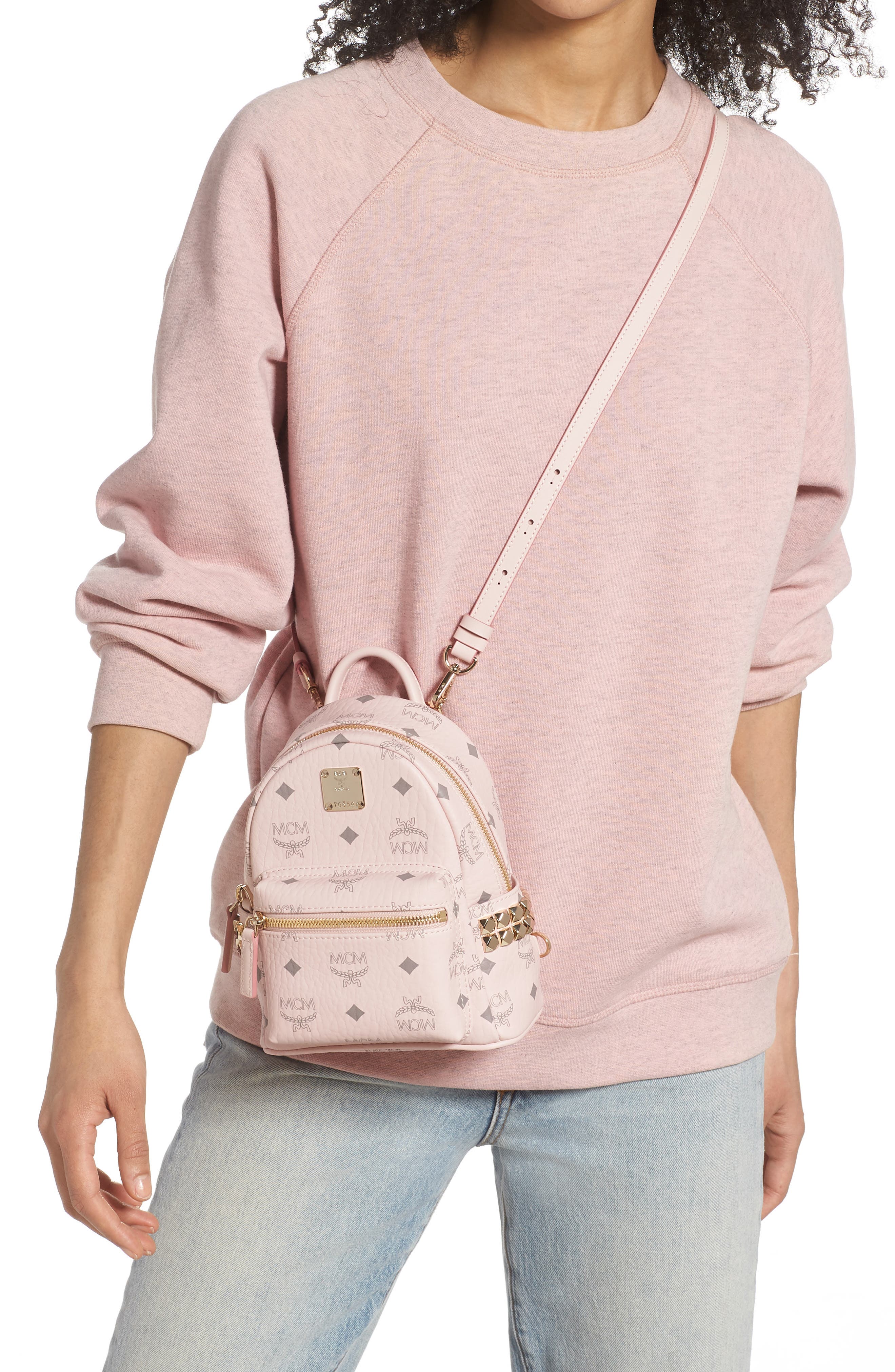 MCM Mini Stark Stud Coated Canvas Backpack, Alternate, color, 