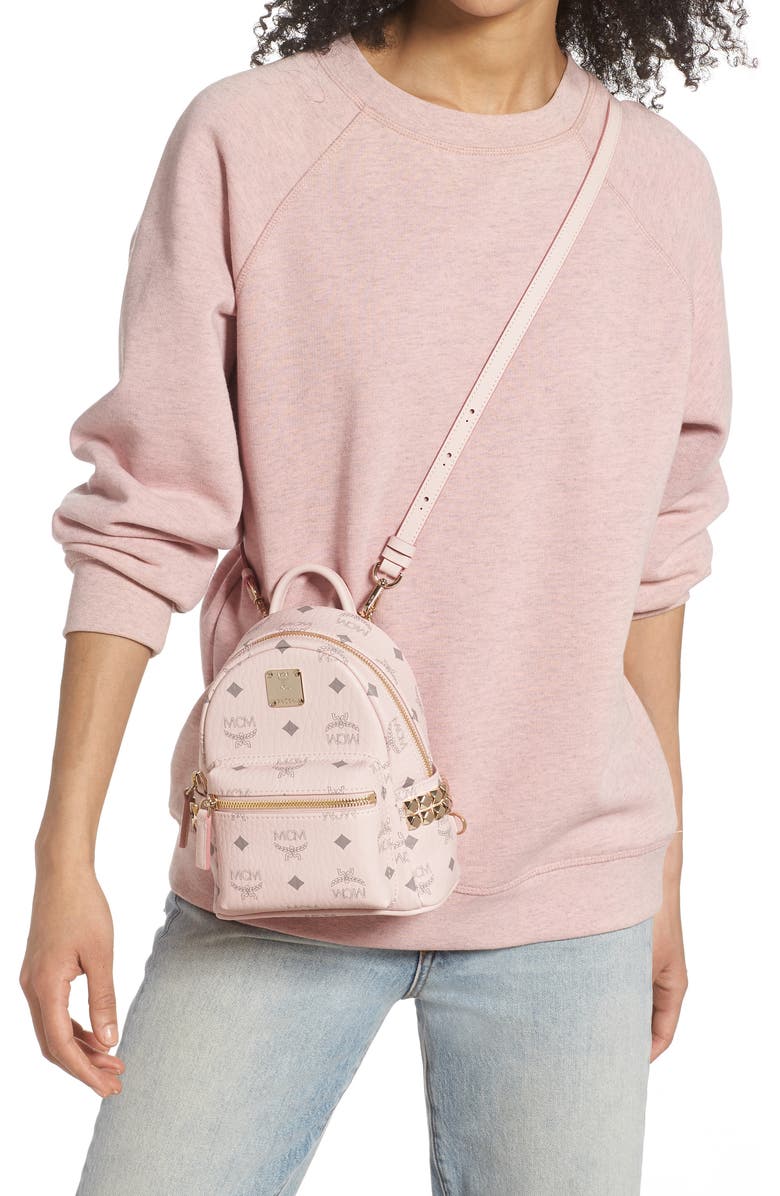 MCM Mini Stark Stud Coated Canvas Backpack, Alternate, color,