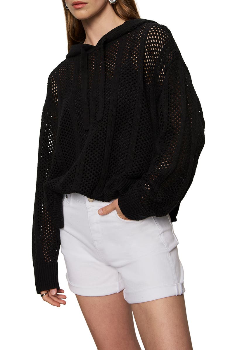 Sanctuary Beach Open Knit Hoodie, Alternate, color, Black