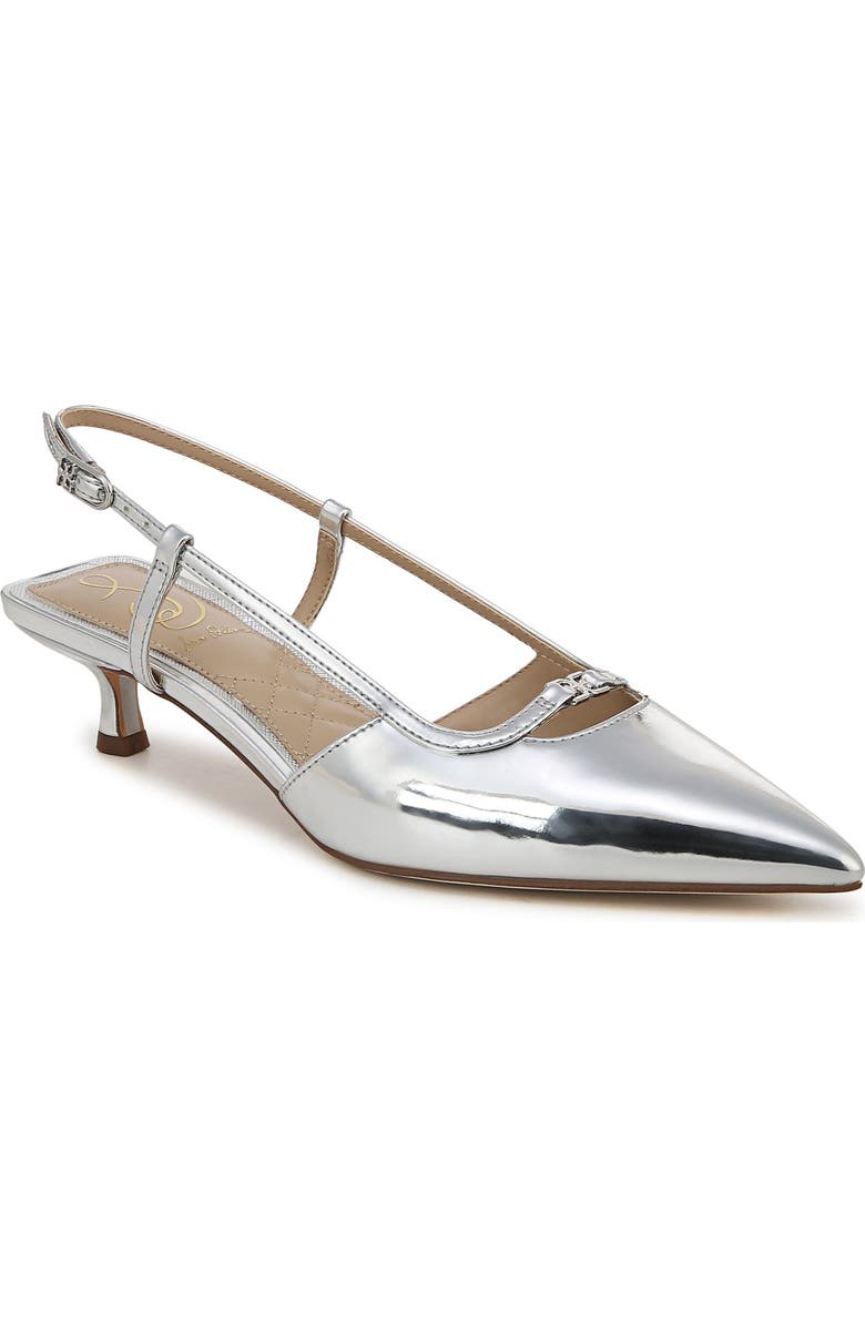 Sam Edelman Toni Slingback Pointed Toe Kitten Heel Pump, Main, color, Soft Silver
