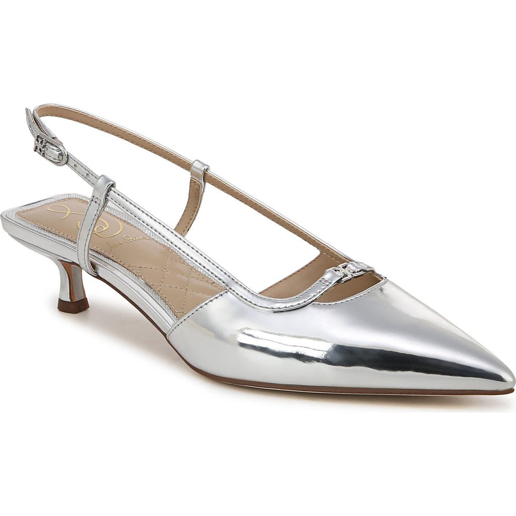 Sam Edelman Toni Womens Faux Suede Pointed Toe Slingback Heels In Soft Silver