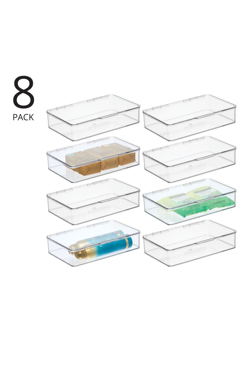 mDesign Plastic Bath Stacking Storage Organizer Box, Hinged Lid, 8 Pack, Alternate, color,