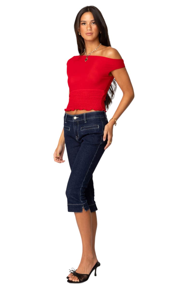 EDIKTED Jenny Scrunched One-Shoulder Top, Alternate, color, Red