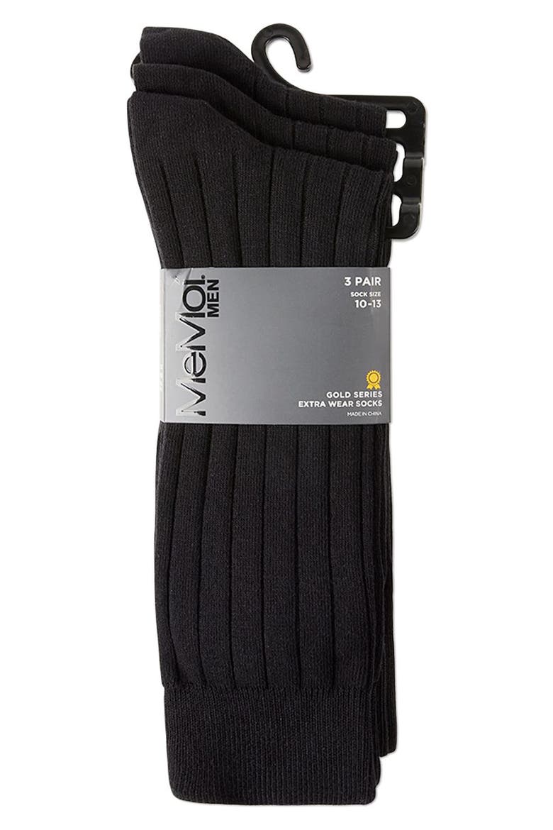 3-Pack Extra Wear Black Ribbed Cotton Blend Socks, Alternate, color, BLACK