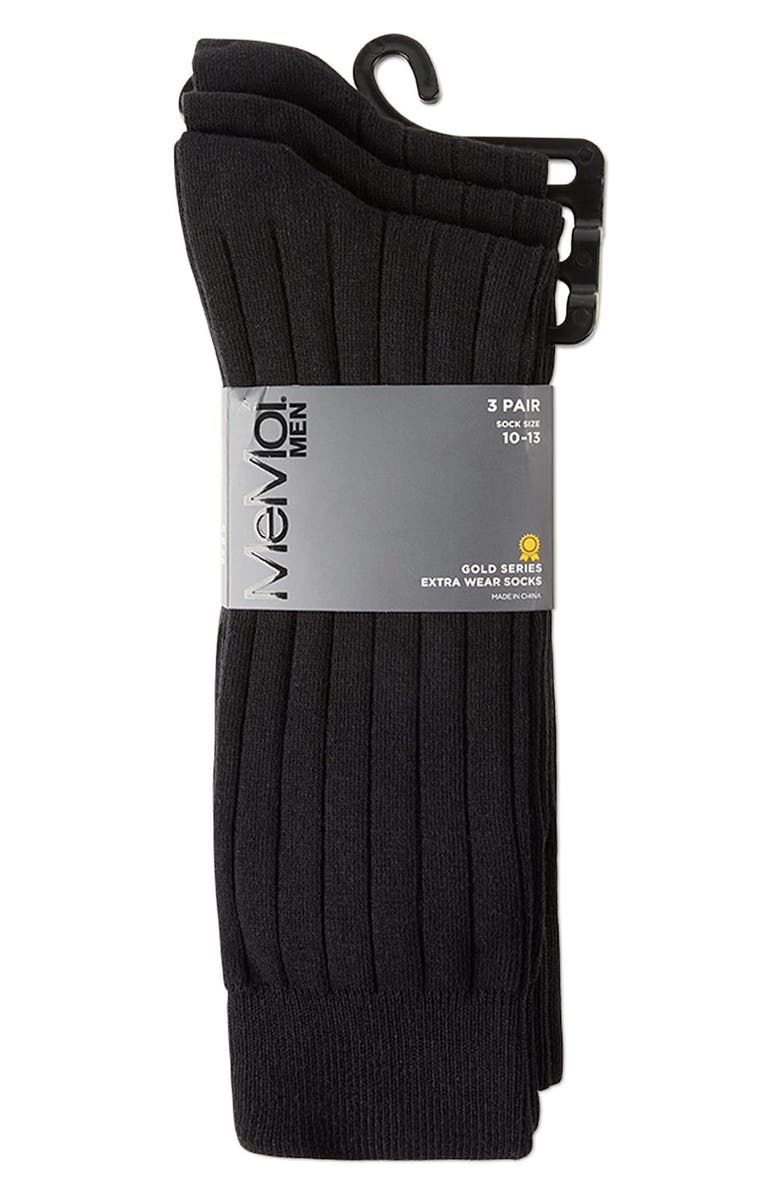 MeMoi 3-Pack Extra Wear Black Ribbed Cotton Blend Socks, Alternate, color, Black