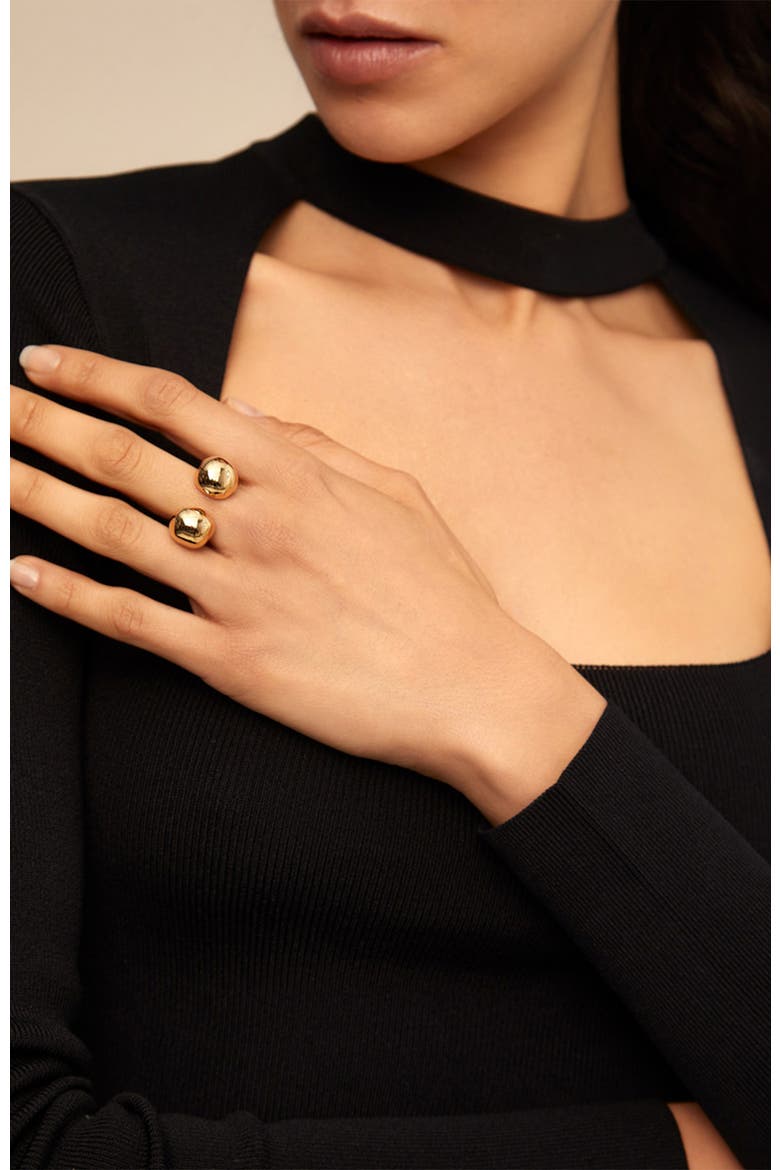 Open Ring with Two Beads, Alternate, color, Gold