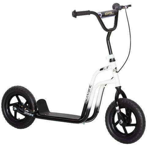 Kids Scooter, Lightweight Scooter with Adjustable Handlebar, Rear Brake, Kickstand, Footplate, 12" EVA Wheels, for 5-12 Years, White