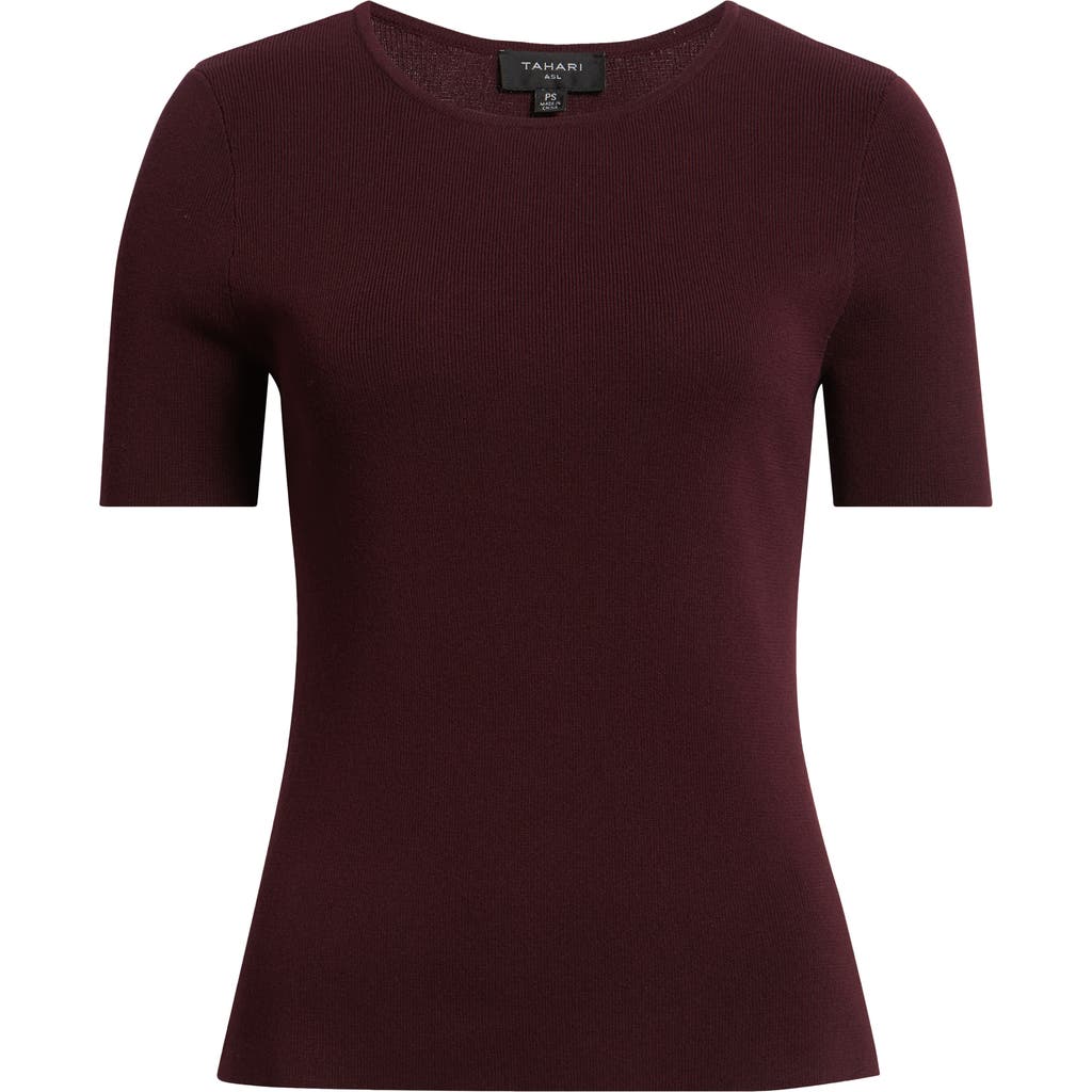 Tahari Asl Short Sleeve Sweater In Burgundy