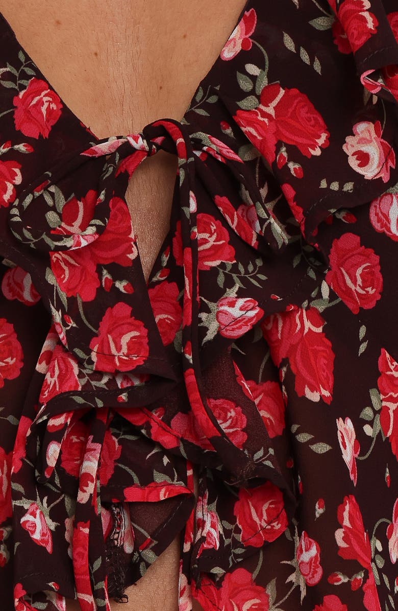 Petal & Pup Aveline Ruffle Tie Front Chiffon Top, Alternate, color, Brown Floral