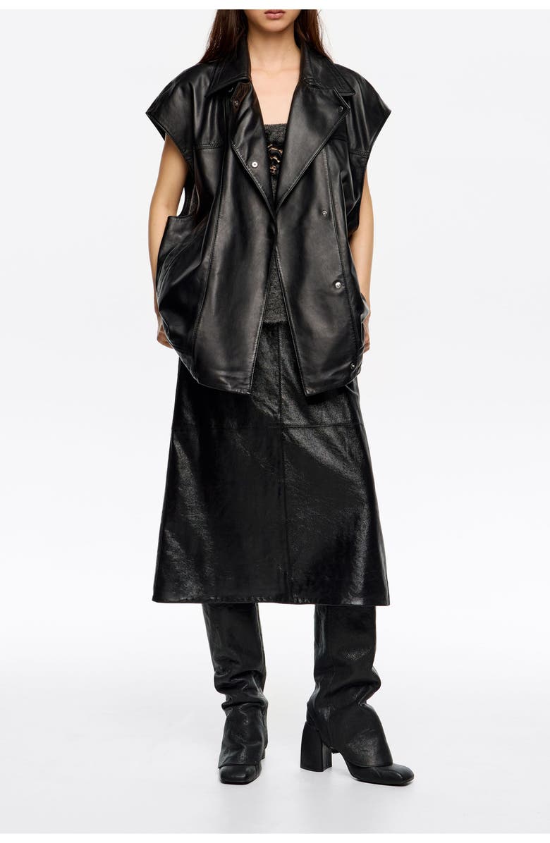 Bimba y Lola Leather Double-Breasted Vest, Main, color, Black