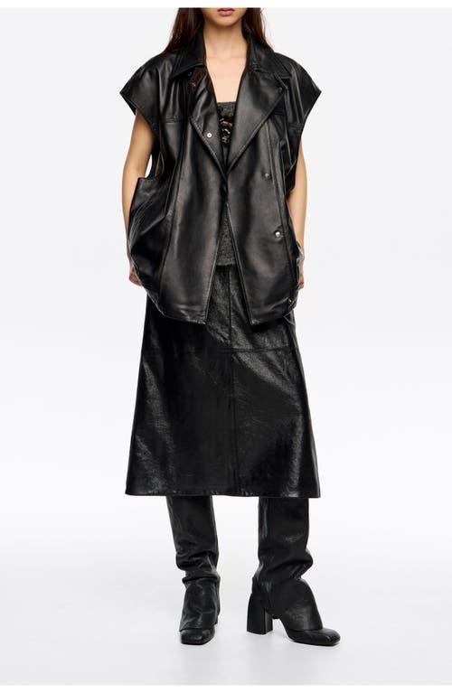 Bimba Y Lola Leather Double-breasted Vest In Animal Print