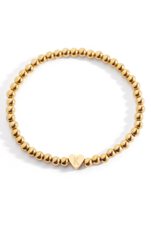 Gold Beaded with Heart Initial Bracelet