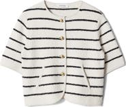 & Other Stories Stripe Short Sleeve Cotton & Wool Blend Cardigan