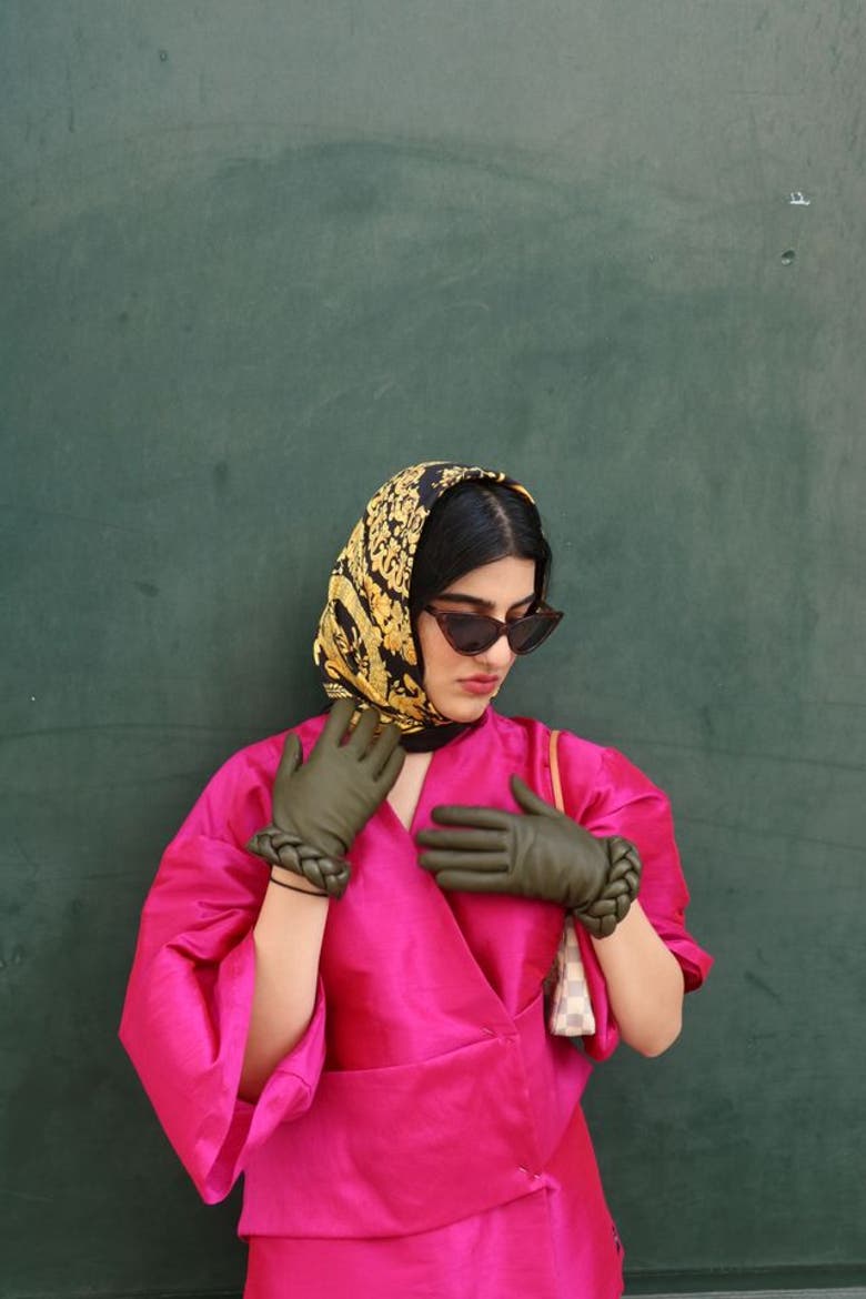 New Edith Lambskin Glove Lined in Cashmere with Braided Cuff, Alternate, color, Kaki