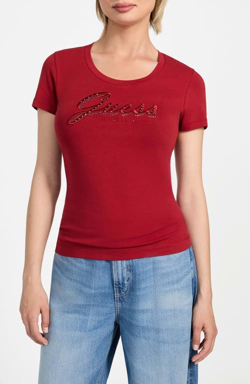 Guess Logo Script T-shirt In Red
