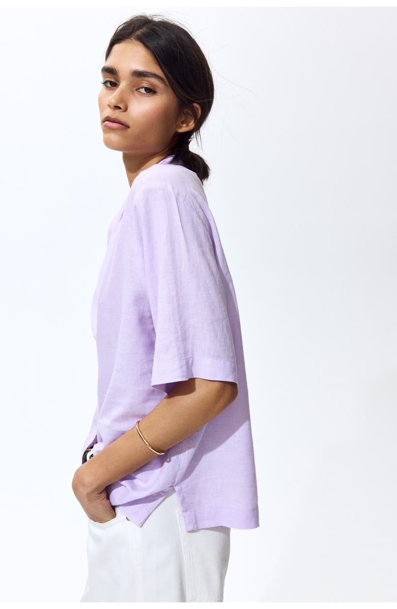 H&M Linen-blend Resort Shirt, Alternate, color, Light Purple