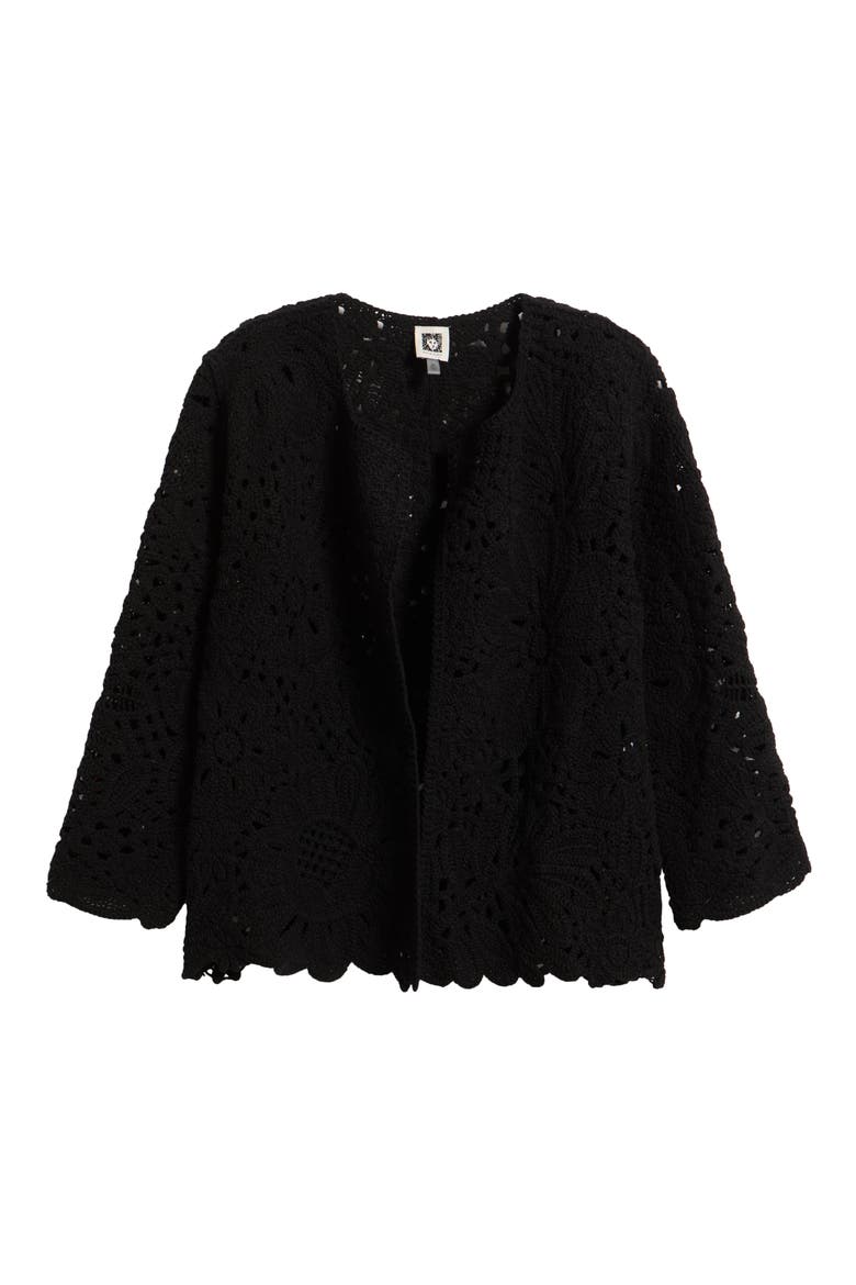 Openwork Floral Cotton Cardigan, Alternate, color, ANNE BLACK