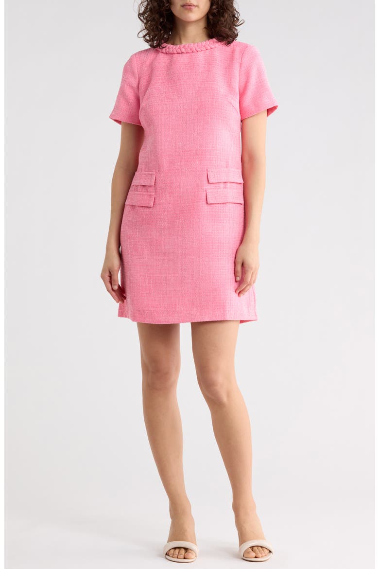pink shift dress short sleeve Pink Floral Cotton Short Dress  Casual Boho Shift Dress With Pockets, Back  Bow Detail, Everyday Outfit Women