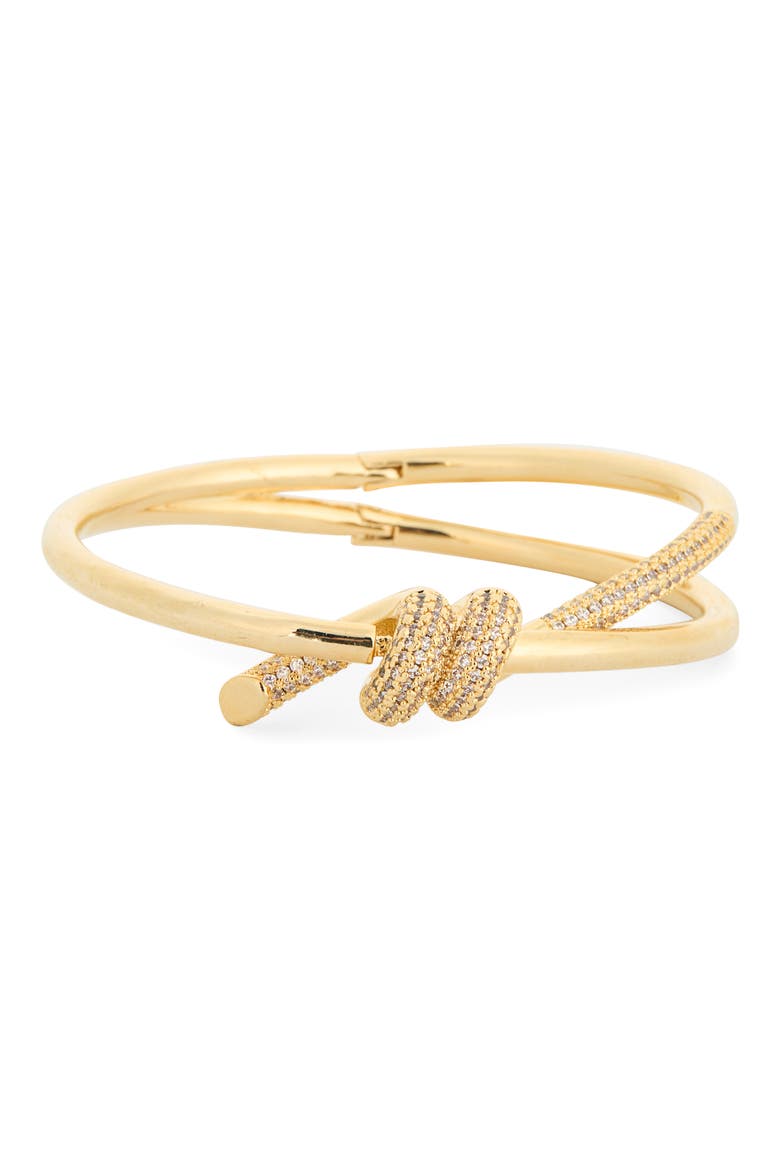 Zoe Pavé Cubic Zirconia Knot Hinged Bracelet, Main, color, GOLD
