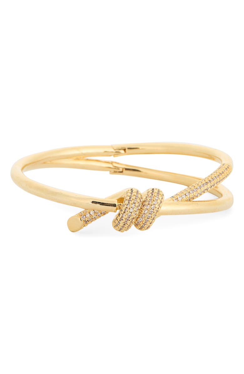 EYE CANDY LOS ANGELES Zoe Pavé Cubic Zirconia Knot Hinged Bracelet, Main, color, Gold