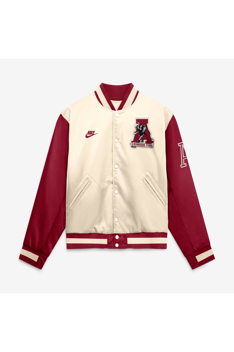 Men's Nike  Natural/Crimson Alabama Crimson Tide Legacy Full-Snap Bomber Jacket, Alternate, color, Natural
